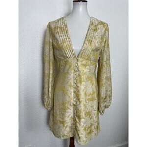 Fate Mini Dress Jacquard Floral Plunge Pleated Spring Summer Regency Coquette